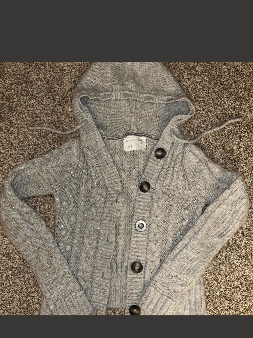 Aeropostale size small Sparkly Light Gray Hooded Cable Cardigan with Buttons